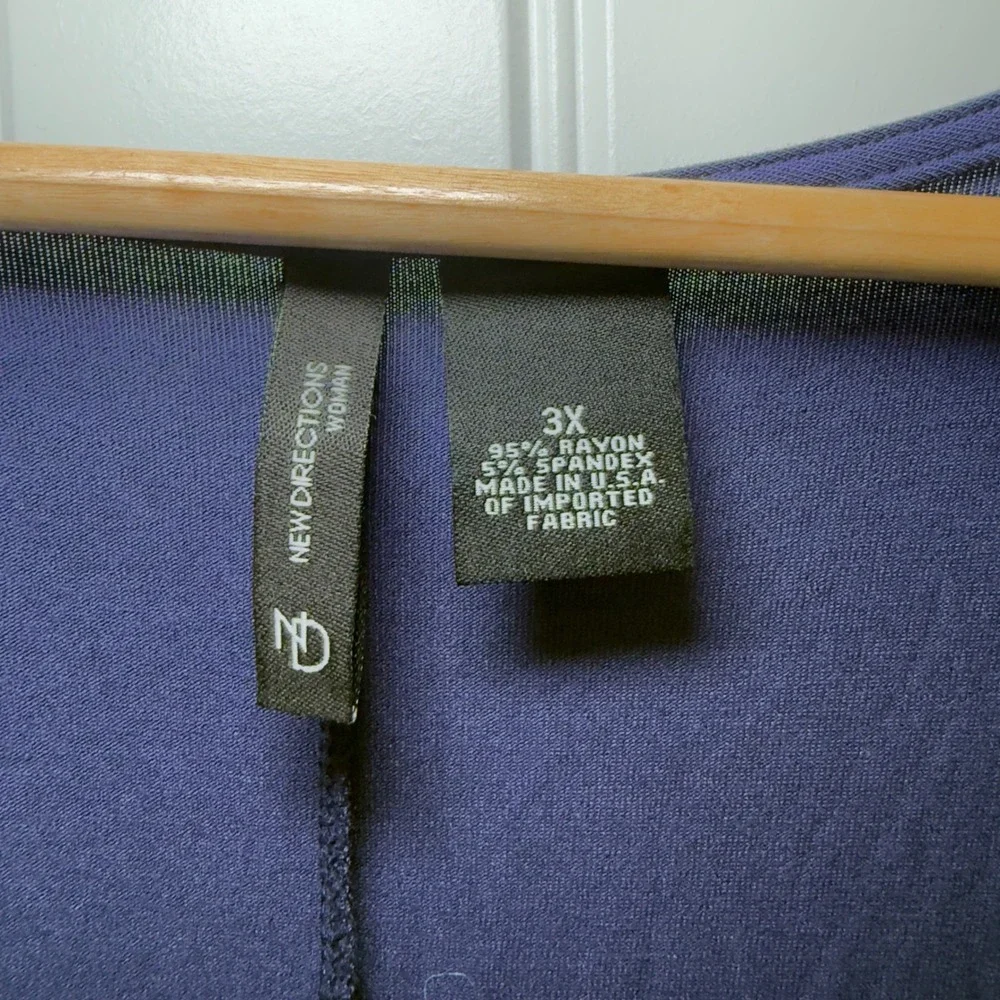New Directions Navy Blue 3X Draped V neck Tunic Top Jersey Knit Flowy Stretchy - Picture 7 of 7